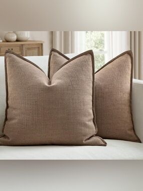Euro Sham Pillow Covers for Bed 26x26, 2 Pack Coco Brown Thick & Textured Decor